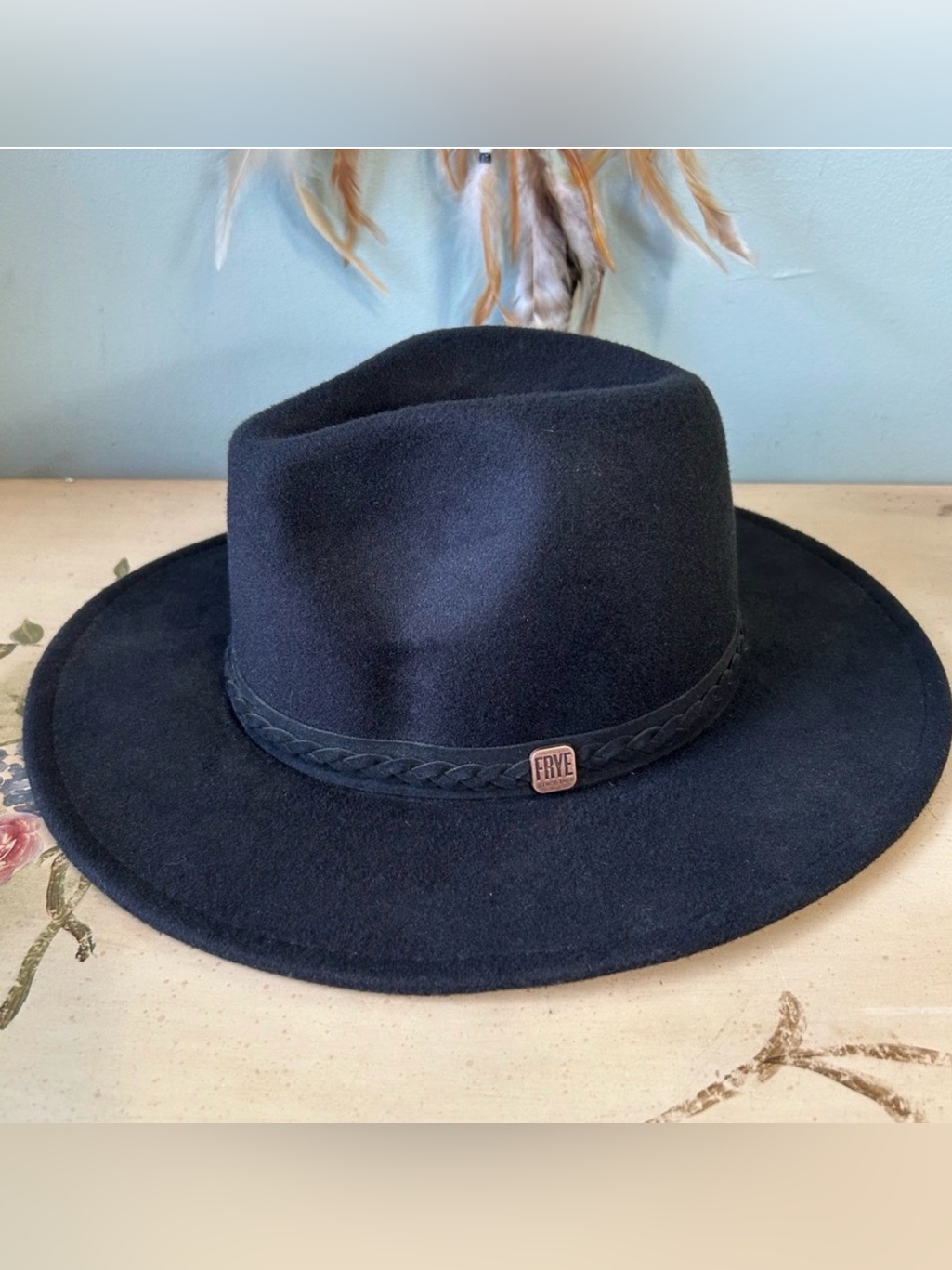 Frye Black Braided Belted Western Hat New Nwt